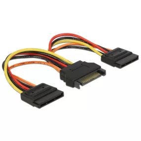   Delock SATA tápkábel 15 tus csatlakozódugóval > 2 x hálózati SATA 15 tus csatlakozóhüvellyel, 15 cm (DL-60143)