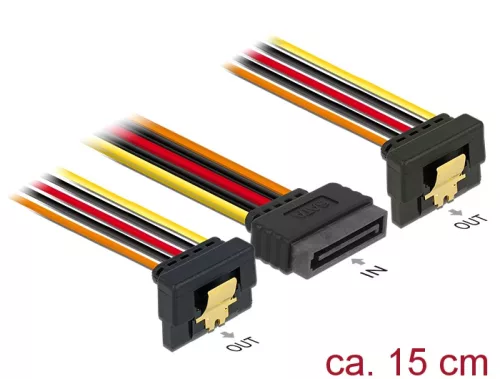 Delock 15 pin-es SATA kábel bemeneti zár funkcióval > 2 db 15 pin-es SATA tápcsatlakozó kimeneti 15 (DL-60145)