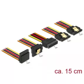   Delock 15 pin-es SATA kábel bemeneti zár funkcióval > 15 pin-es SATA tápcsatlakozó kimeneti 2 x egye (DL-60147)