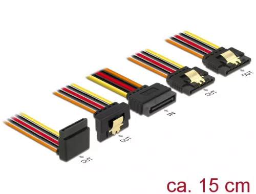 Delock 15 pin-es SATA kábel bemeneti zár funkcióval > 15 pin-es SATA tápcsatlakozó kimeneti 2 x egye (DL-60147)