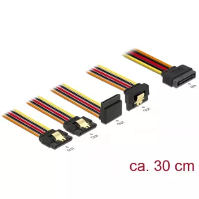   Delock 15 pin-es SATA kábel bemeneti zár funkcióval > 15 pin-es SATA tápcsatlakozó kimeneti 2 x egye (DL-60148)