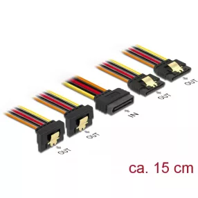   Delock 15 pin-es SATA kábel bemeneti zár funkcióval > 15 pin-es SATA tápcsatlakozó kimeneti 2 x egye (DL-60150)