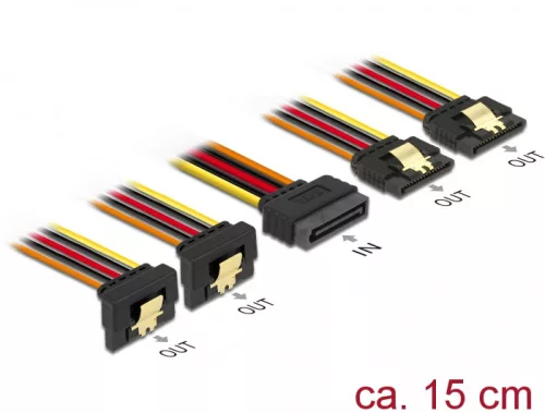 Delock 15 pin-es SATA kábel bemeneti zár funkcióval > 15 pin-es SATA tápcsatlakozó kimeneti 2 x egye (DL-60150)