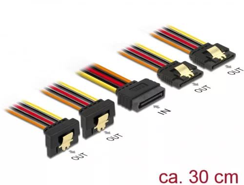 Delock 15 pin-es SATA kábel bemeneti zár funkcióval > 15 pin-es SATA tápcsatlakozó kimeneti 2 x egye (DL-60151)