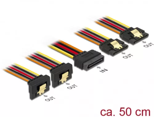 Delock 15 pin-es SATA kábel bemeneti zár funkcióval > 15 pin-es SATA tápcsatlakozó kimeneti 2 x egye (DL-60152)