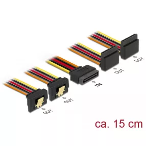   Delock 15 pin-es SATA kábel bemeneti zár funkcióval > 15 pin-es SATA tápcsatlakozó kimeneti 2 x lefe (DL-60153)