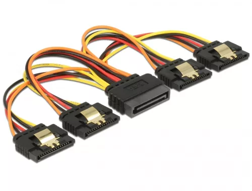 Delock 15 pin-es SATA kábel bemeneti > 15 pin-es SATA tápcsatlakozó kimeneti 4 x egyenes 15 cm (DL-60156)