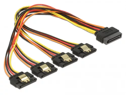 Delock 15 pin-es SATA kábel > 15 pin-es SATA tápcsatlakozó kimeneti 4 x egyenes 30 cm (DL-60157)