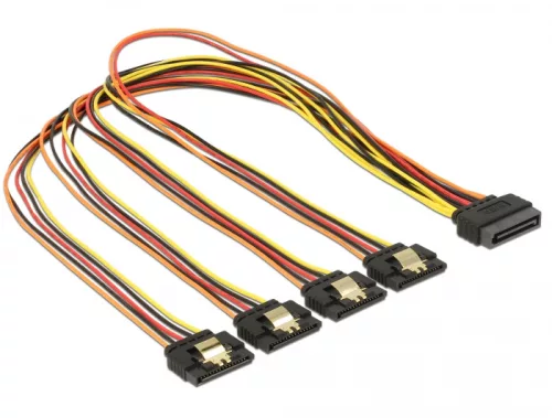 Delock 15 pin-es SATA kábel > 15 pin-es SATA tápcsatlakozó kimeneti 4 x egyenes 50 cm (DL-60158)