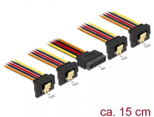 Delock 15 pin-es SATA kábel bemeneti zár funkcióval > 15 pin-es SATA tápcsatlakozó kimeneti 4 x lefe (DL-60166)