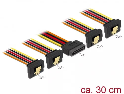 Delock 15 pin-es SATA kábel bemeneti zár funkcióval > 15 pin-es SATA tápcsatlakozó kimeneti 4 x lefe (DL-60167)