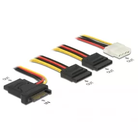   Delock Tápkábel SATA 15 tus apa > 3 x SATA anya + 1 x Molex 4 tus anya 20 cm (PCB) (DL-60171)