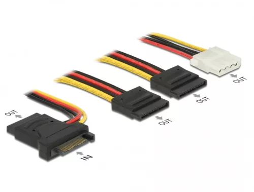 Delock Tápkábel SATA 15 tus apa > 3 x SATA anya + 1 x Molex 4 tus anya 20 cm (PCB) (DL-60171)