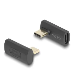   Delock USB Adapter 40 Gbps USB Type-C  PD 3.1 240 W csatlakozódugóval - csatlakozóhüvellyel, elforgatott ívelt bal / jobb 8K 60 Hz fém (DL-60244)