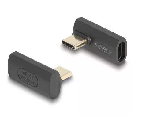 Delock USB Adapter 40 Gbps USB Type-C  PD 3.1 240 W csatlakozódugóval - csatlakozóhüvellyel, elforgatott ívelt bal / jobb 8K 60 Hz fém (DL-60244)