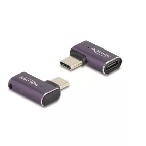   Delock USB Adapter 40 Gbps USB Type-C  PD 3.1 240 W csatlakozódugóval - csatlakozóhüvellyel, ívelt bal / jobb 8K 60 Hz fém (DL-60287)