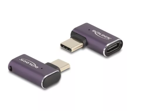 Delock USB Adapter 40 Gbps USB Type-C  PD 3.1 240 W csatlakozódugóval - csatlakozóhüvellyel, ívelt bal / jobb 8K 60 Hz fém (DL-60287)