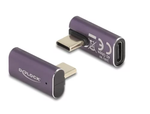 Delock USB Adapter 40 Gbps USB Type-C  PD 3.1 240 W csatlakozódugóval - csatlakozóhüvellyel, elforgatott ívelt bal / jobb 8K 60 Hz fém (DL-60288)
