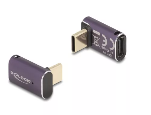 Delock USB Adapter 40 Gbps USB Type-C  PD 3.1 240 W csatlakozódugóval - csatlakozóhüvellyel, ívelt 8K 60 Hz fém (DL-60289)