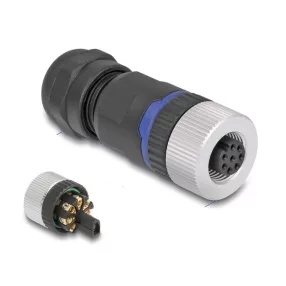   Delock M12 Csatlakozó A-kódolású, 8 tűs anya csavarozható kapcsolat (DL-60538)