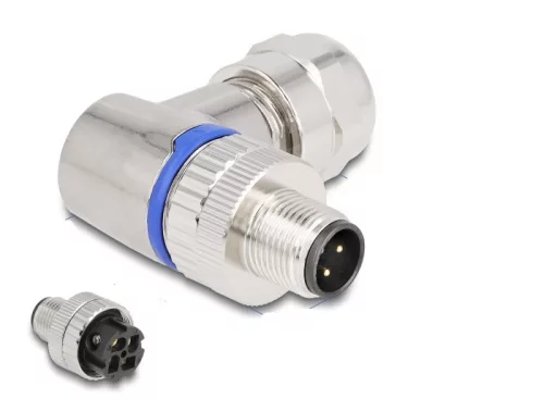 Delock M12 Csatlakozó A-kódolású, 4 tűs apa csavarozható kapcsolat 90 -os szögben fém (DL-60540)