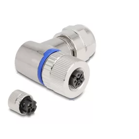   Delock M12 Csatlakozó A-kódolású, 3 tűs anya csavarozható kapcsolat 90 -os szögben fém (DL-60542)