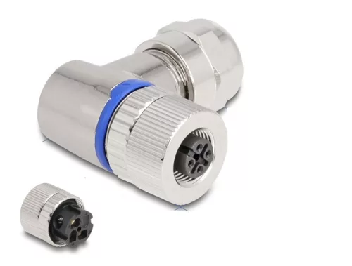 Delock M12 Csatlakozó A-kódolású, 3 tűs anya csavarozható kapcsolat 90 -os szögben fém (DL-60542)