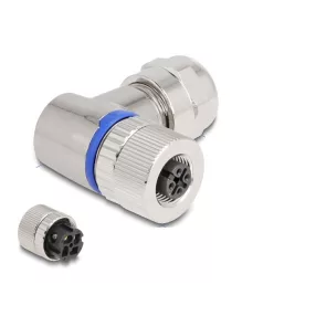   Delock M12 Csatlakozó A-kódolású, 4 tűs anya csavarozható kapcsolat 90 -os szögben fém (DL-60565)