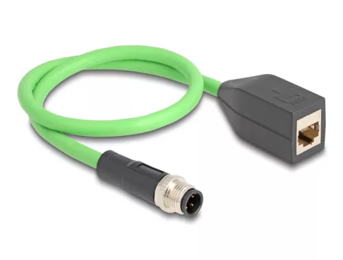 Delock Kábel M12 D kódolt 4 tűs apa - RJ45 anya PUR (TPU) 0,5 m (DL-60571)