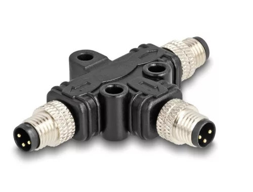 Delock M8 T-megosztó A-kódolt 3 tűs 1 x apa - 2 db. apa párhuzamos kapcsolással (DL-60573)