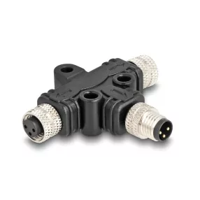   Delock M8 T-megosztó A-kódolt 3 tűs 1 x apa - 2 db. hüvely párhuzamos kapcsolással (DL-60575)