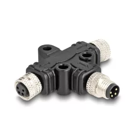   Delock M8 T-megosztó A-kódolt 4 tűs 1 x apa - 2 db. hüvely párhuzamos kapcsolással (DL-60576)