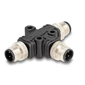   Delock M12 T-megosztó A-kódolt 4 tűs 1 x apa - 2 db. apa párhuzamos kapcsolással (DL-60578)