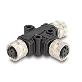   Delock M12 T-megosztó A-kódolt 4 tűs 1 x hüvely - 2 db. hüvely párhuzamos kapcsolással (DL-60579)