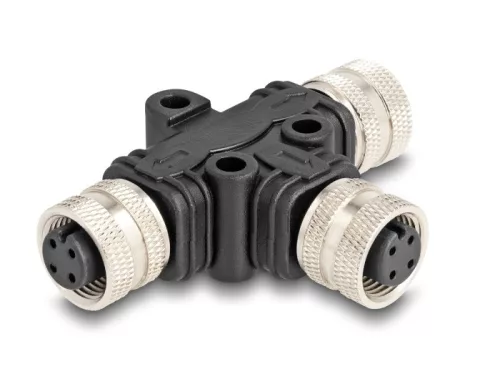 Delock M12 T-megosztó A-kódolt 4 tűs 1 x hüvely - 2 db. hüvely párhuzamos kapcsolással (DL-60579)