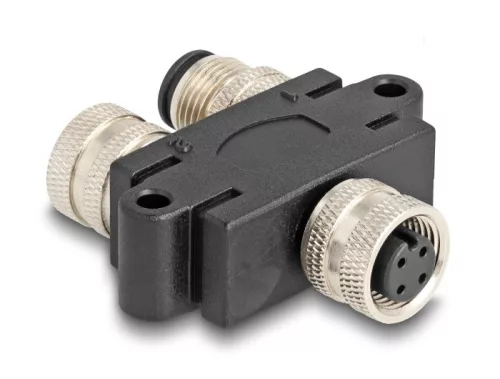 Delock M12 Y-megosztó A-kódolt 4 tűs 1 x hüvely - 1 db. apa és 1 db. hüvely párhuzamos kapcsolással (DL-60581)