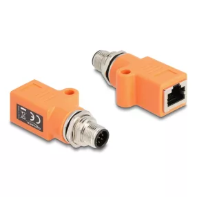   Delock M12 A-kódolt adapter 8 tűs apa - RJ45 anya Cat.5e beszerelő mélyedéssel egyenes, narancssárga színű (DL-60617)