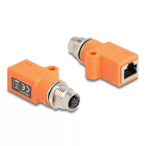   Delock M12 A-kódolt adapter 8 tűs anya - RJ45 anya Cat.5e beszerelő mélyedéssel, egyenes, narancssárga színű (DL-60618)