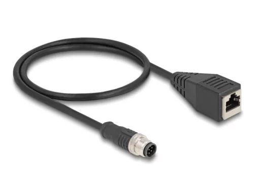 Delock Kábel M12 A kódolt 8 tűs apa - RJ45 anya PVC 0,5 m (DL-60621)