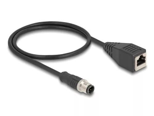 Delock Kábel M12 D kódolt 4 tűs apa - RJ45 anya PVC 0,5 m (DL-60622)