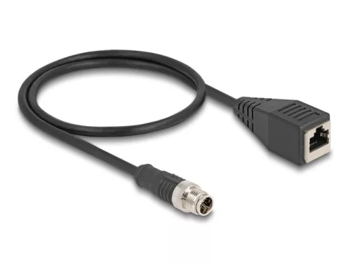 Delock Kábel M12 X kódolt 8 tűs apa - RJ45 anya PVC 0,5 m (DL-60623)