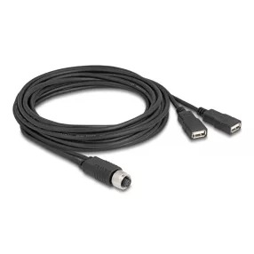   Delock M12 kábel A-kódú, 8 tűs anya- 2 x USB 2.0 A-típusú anya 3 m fekete (DL-60651)