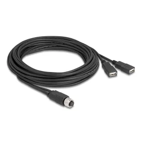   Delock M12 kábel A-kódú, 8 tűs anya- 2 x USB 2.0 A-típusú anya 5 m fekete (DL-60652)