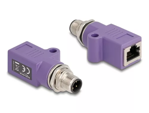 Delock M12 D-kódolt adapter 4 tűs apa - RJ45 anya Cat.5e beszerelő mélyedéssel, egyenes, lila színű (DL-60669)
