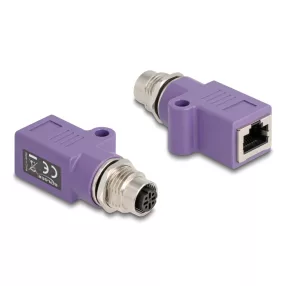   Delock M12 D-kódolt adapter 4 tűs anya - RJ45 anya Cat.5e beszerelő mélyedéssel, egyenes, lila színű (DL-60678)