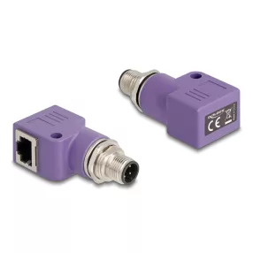   Delock M12 D-kódolt adapter 4 tűs apa - RJ45 anya Cat.5e beszerelő mélyedéssel, 90 -ban hajlított, ibolya színű (DL-60679)