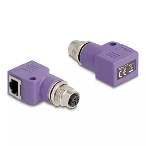   Delock M12 D-kódolt adapter 4 tűs anya - RJ45 anya Cat.5e beszerelő mélyedéssel, 90 -ban hajlított, ibolya színű (DL-60680)