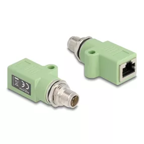   Delock M12 X-kódolt adapter 8 tűs apa - RJ45 anya Cat.5e beszerelő mélyedéssel egyenes, zöld színű (DL-60681)