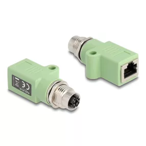   Delock M12 X-kódolt adapter 8 tűs anya - RJ45 anya Cat.5e beszerelő mélyedéssel, egyenes, zöld színű (DL-60682)