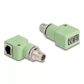   Delock M12 X-kódolt adapter 8 tűs apa - RJ45 anya Cat.5e beszerelő mélyedéssel, 90 -ban hajlított, zöld színű (DL-60683)